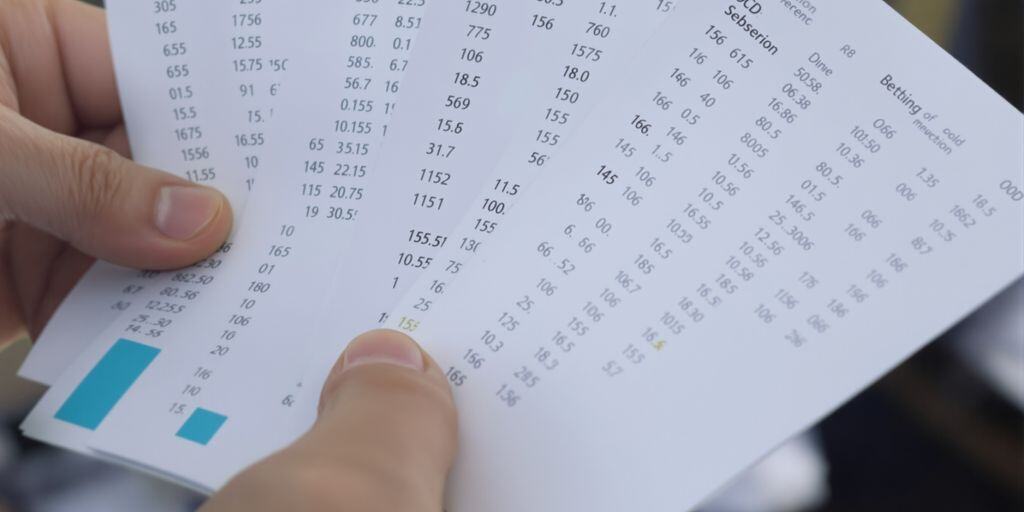 Sports bettor comparing odds on multiple betting slips.